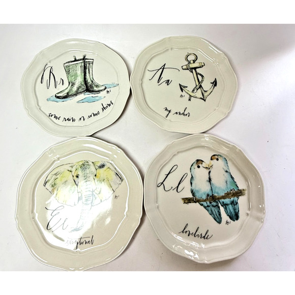 Anthropologie Other - 4 Anthropologie LINEA CARTA Diva Pyari 6.5" Appetizer Plates Birds Elephant Rain